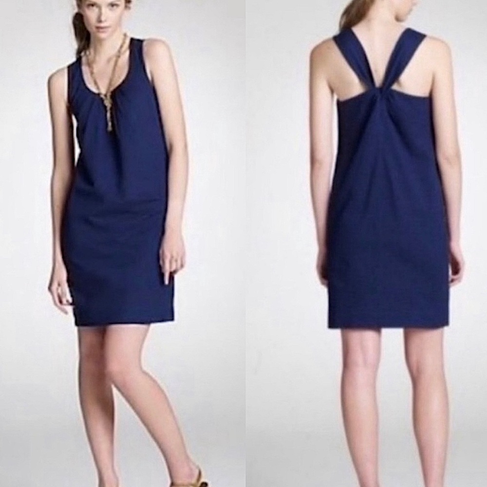 J Crew Navy Twist Back Silk Dress